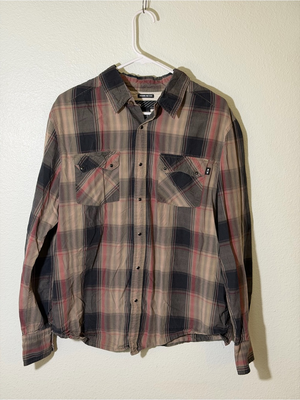 Oakley Men’s Sz Large Plaid Long Sleeve Button Up Pearl-snap Shirt Brown Black